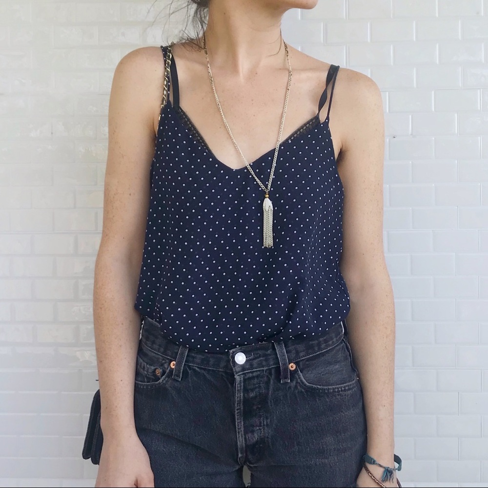 H&M navy blue tank top w/ swiss dots